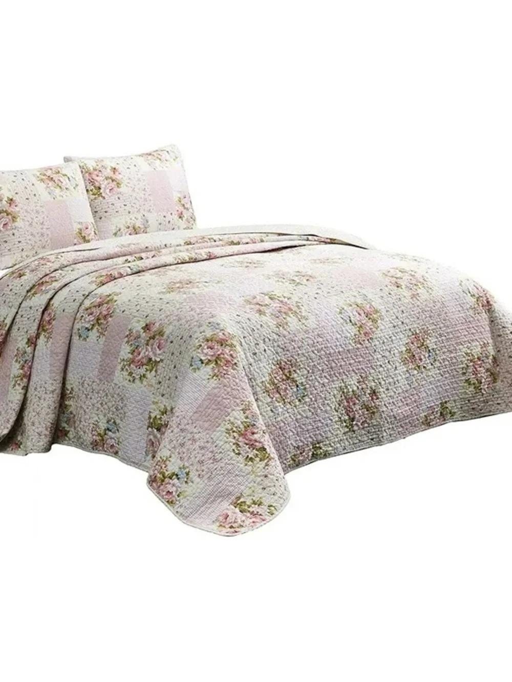 Floral Patchwork cal king 3 piece 100% cotton Quilt Set - Pink